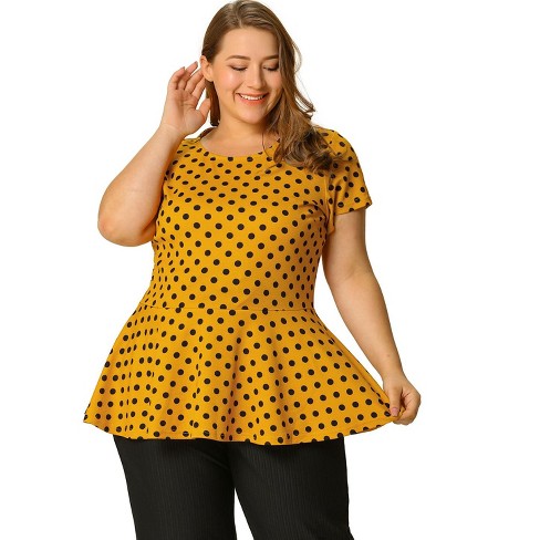 Agnes Orinda Women's Plus Size Polka Dots Fashion Workout Elegant Short  Sleeves Peplum Top Yellow 4x : Target