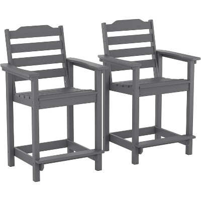 Acoinel 2-Piece Outdoor Bar Height Chair Set with Connecting Tray, Gray