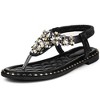 Perphy Women's Rhinestone Elastic T-Strap Dressy Slip Flat Bohemian Flip Flop Sandals - 3 of 4