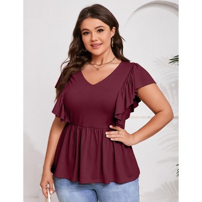 Womens Plus Size Short Sleeve Peplum Summer Tops