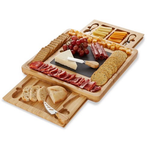 Smirly Cheese Board and Knife Set - Charcuterie Board Set, Cheese Platter Board, Bamboo Cheese Board with Cutlery Set, Cheese Tray