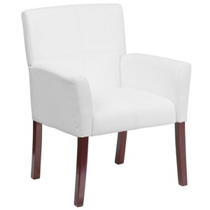 Executive Side Chair Mahogany Legs White Leather - Flash Furniture