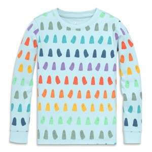 Primary Kids Organic Long Sleeve PJ Top in Rainbow Ghosts in Saltwater Rainbow Ghosts Size 3 - 1 of 4