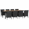 vidaXL 9 Piece Patio Dining Set - Black Poly Rattan, Cushions, Acacia Wood Table, Outdoor/Garden/Patio Furniture - 3 of 4