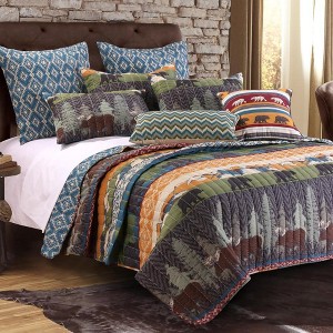 Bear Lodge Quilt Decorative Pillows and Sham Set 5 Piece Multi by Greenland Home Fashion - 1 of 3