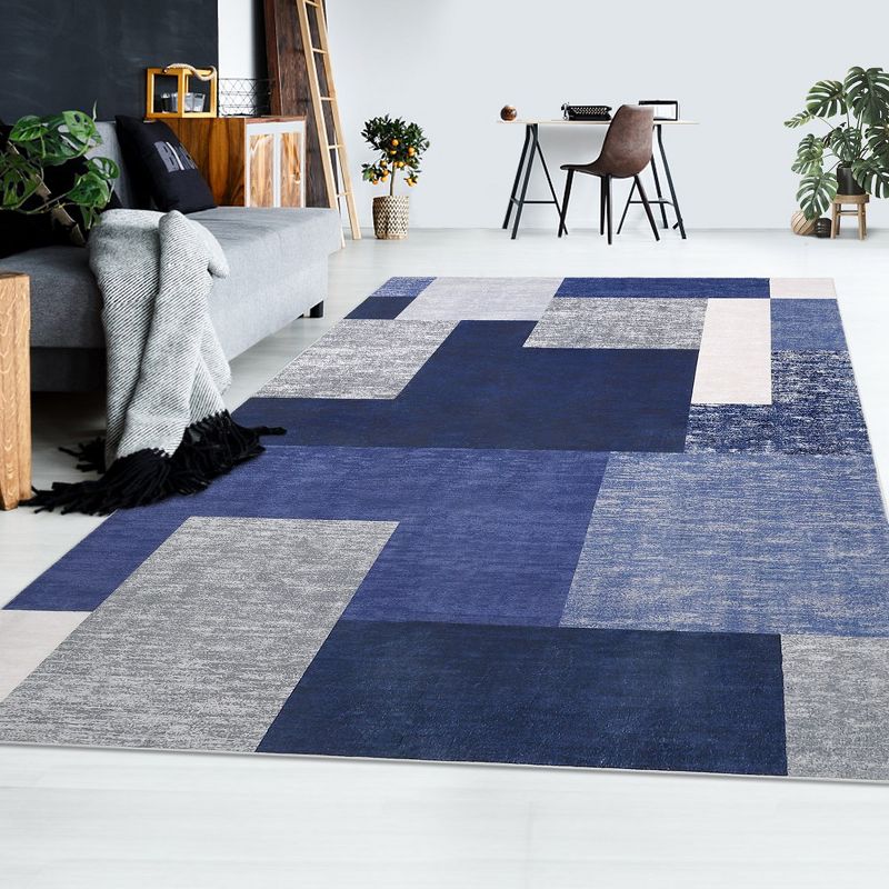 Modern Geometric Area Rug Machine Washable Rugs for Living Room Bedroom, 4'x6' Navy Blue, 3 of 9