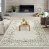 EcoSummer 96×120 in Modern Floral Area Rug, Non-Slip Machine Washable Low Pile Rug for Living Room & Bedroom, Beige - 3 of 4