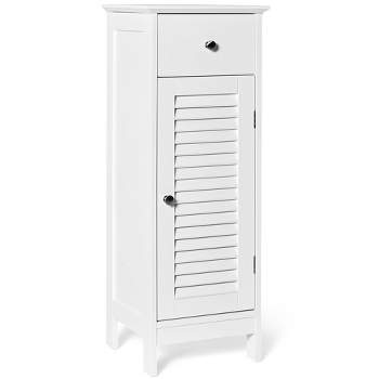 Costway Bathroom Floor Storage Cabinet Side Wooden Organizer w/ Drawer & Shutter Door