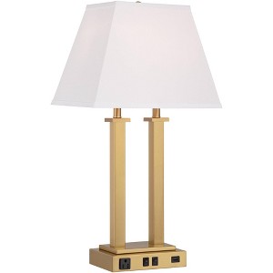 Possini Euro Design Amity 26" High Modern Desk Lamp USB Port AC Power Outlet Gold Warm Brass Finish Metal Single Home Office Living Room Charging - 1 of 4