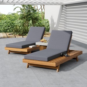 Christopher Knight Home Dawn Patio Rustic Acacia Wood Adjustable Chaise Lounge with Water-Resistant Cushions (Set of 2) - 1 of 4