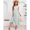 Maternity Dress Summer Ruffle Cap Sleeve V Neck Pleated Belted Midi Dress Baby Shower Photoshoot - 2 of 4