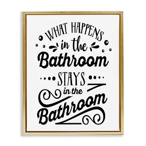 Stupell Industries What Happens In Bathroom Silly Decorated Typography Floating Frame Canvas Art, Gold, 25" x 31" - 1 of 4