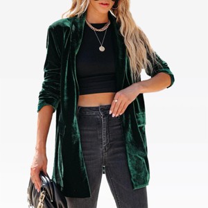Womens Velvet Blazer Jackets Casual Long Sleeve Lapel Collar Pocketed Blazer Suits Work Outfits Shawl Collar Blazer - 1 of 4