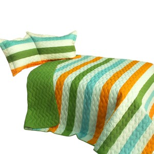 Slickblue 3 PC Handmade Full/Queen Quilt Set, Reversible Vermicelli Quilted, Horizontal Stripes, 37 Color Options - 1 of 4