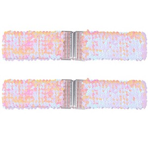 Allegra K Women's Stretchy Wide Waist Belts Interlock Buckles Shinny Sequins Decor Belts for Dresses 2 Pcs - 1 of 4