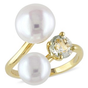 EVERLY JEWELRY | Yellow Plated Sterling Silver 4/5 CT TGW Green Quartz - And White Freshwater Cultured Pearl Fashion Ring - 1 of 4