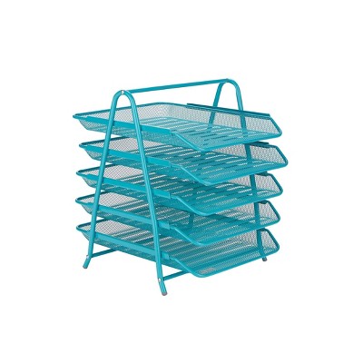 Mind Reader Desk Organizer with 5 Sliding Trays Turquoise