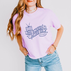 S.W.Smiley Less Screen More Self - Women's Boxy Crop Top Graphic T-Shirt - 1 of 4