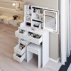 Makeup Vanity Desk with Mirror and Light, Makeup Vanity Table with Stool, Dressing Table with Drawers & Open Storage for Small Space White - 2 of 4
