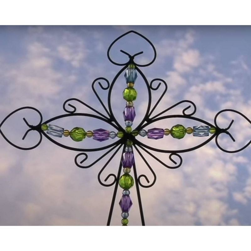 41&#34; Metal Jeweled Cross Inverted Heart Yard Stake - Ultimate Innovations, 3 of 4