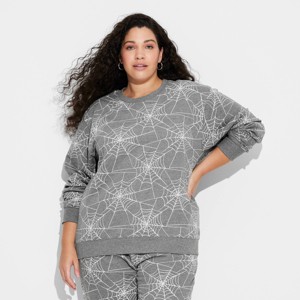 Women's Spiderweb Print Graphic Sweatshirt - Charcoal Gray - 1 of 3