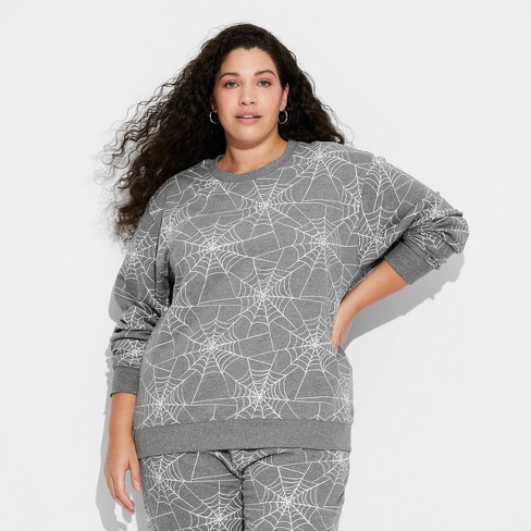 Women s Spiderweb Print Graphic Sweatshirt Charcoal Gray 3x Target