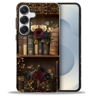 BONGEEK Case Compatible with Samsung Galaxy S25,Scratch Resistant Hybrid 2-Layer Hard Shell Bright Phone Case,Books Flower Vintage Dark
