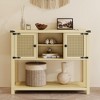 Fredees Rattan Buffet Cabinet, Sideboard with LED Lights & Charging Station, Farmhouse Entryway Table for Living Room, Kitchen, Hallway - 2 of 4