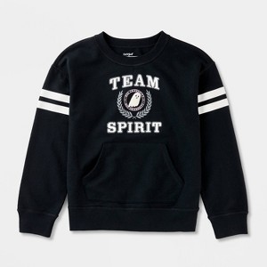 Girls' Adaptive Halloween Pullover Sweatshirt - Cat & Jack™ Black - 1 of 4
