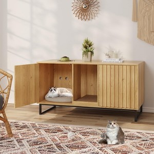 Double Room Large Cat Cabinet, Litter Box Furniture Hidden with Scratch Pad - 1 of 4