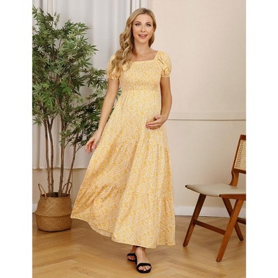 Women's Casual Off the Shoulder Smocked Tiered Dress Puff Sleeve Ruffle Maxi Dress