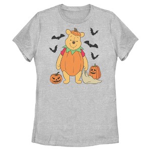 Womens Winnie the Pooh Halloween Bear Pumpkin Costume Bats T Shirt - 1 of 4