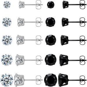 10-Pair Surgical Steel Stud Earrings - 14K Gold Plated Hypoallergenic CZ Set, Waterproof & Non-Tarnish - 1 of 4