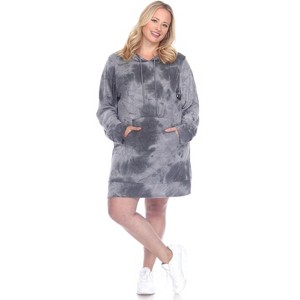 Women's Plus Size Hoodie Tie Dye Sweatshirt Dress - White Mark - 1 of 3
