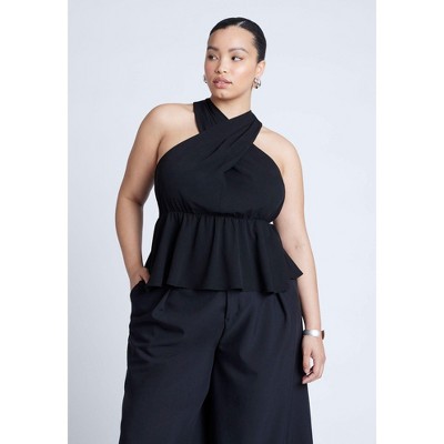 ELOQUII Women's Plus Size Halter Top With Peplum