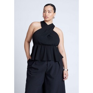 ELOQUII Women's Plus Size Halter Top With Peplum - 1 of 4