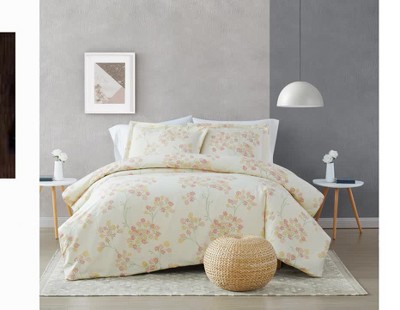 Ivory Floral Cotton King Comforter Set with Shams