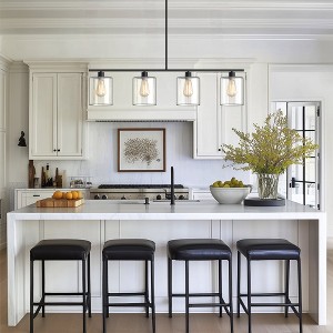 YANSUN 4-Light Matte Black Modern Island Chandelier Fixture with Clear Glass Shades - 1 of 4