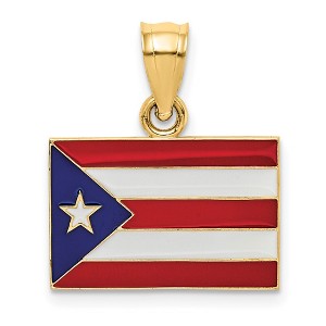 Black Bow Jewelry 14k Yellow Gold Enameled Flag of Puerto Rico Pendant - 1 of 4