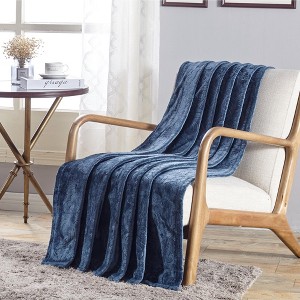 Dama Scroll All Season Embossed Pattern Ultra Soft and Cozy 50" x 60" Throw Blanket, Oxford Blue - 1 of 4