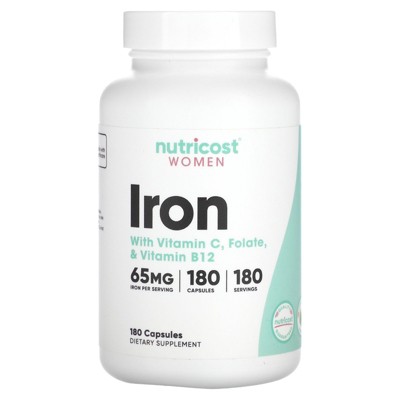 Nutricost Women, Iron, With Vitamin C, Folate, & Vitamin B12, 180 Capsules