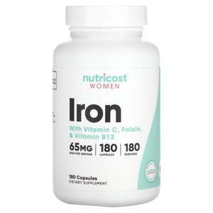 Nutricost Women, Iron, With Vitamin C, Folate, & Vitamin B12, 180 Capsules - 1 of 2