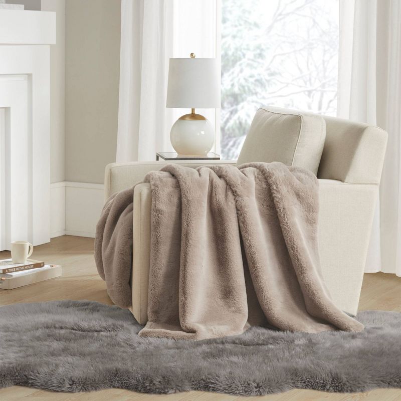 50"x60" Sienna Solid Premium Faux Fur Throw Blanket - Madison Park, 5 of 8
