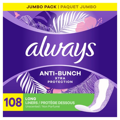 Always Dailies Extra Protection Unscented Panty Liners - Long - 108ct :  Target