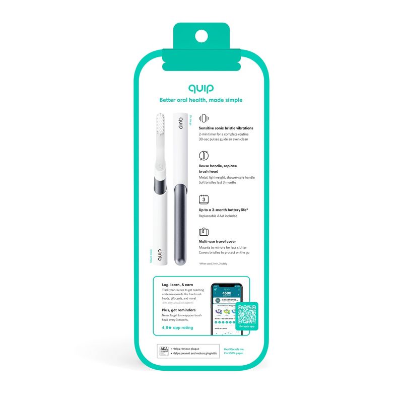 quip Sonic Electric Toothbrush - Metal | Timer + Travel Case/Mount, 4 of 17