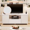 Modern White Wood TV Console Table for TVs Up to 70" – Wave Design Entertainment Center with Open Shelf, Drawer & 2 Storage Cabinets - 4 of 4