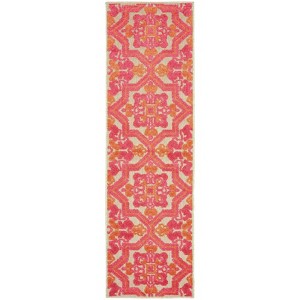 Captiv8e Designs Costa Mixed Pile Floral Medallions Sand/Pink Indoor/Outdoor Rug - 1 of 4