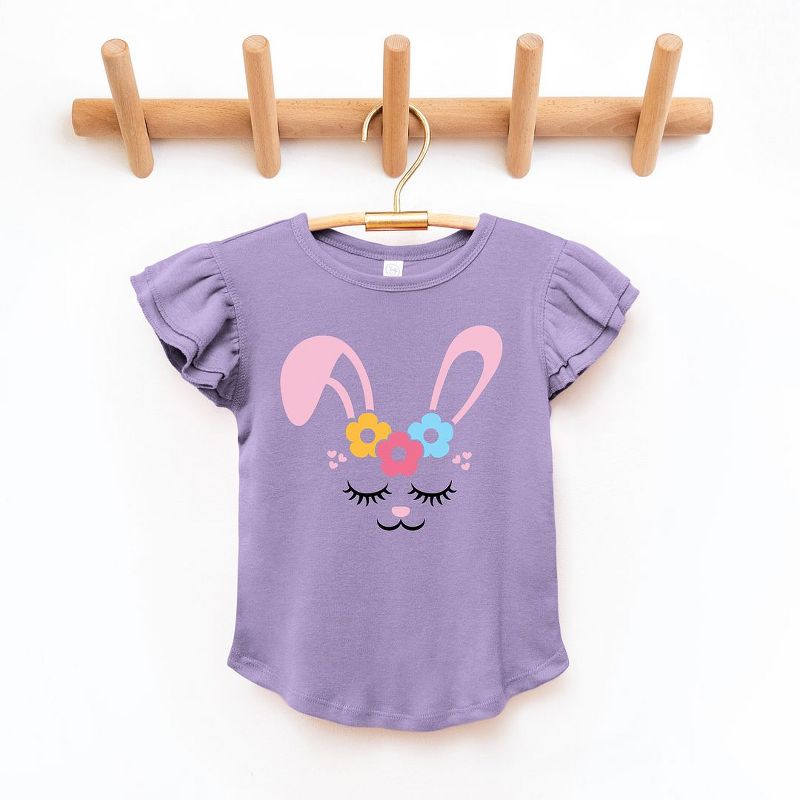 The Juniper Shop Bunny Face With Flowers Toddler Flutter Sleeve Tee, 1 of 3