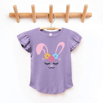 The Juniper Shop Bunny Face With Flowers Toddler Flutter Sleeve Tee