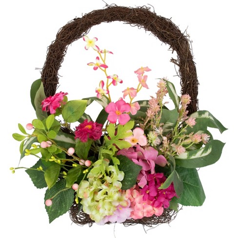 Northlight Leafy Hydrangea Floral Spring Hanging Basket - 16"  - Pink - image 1 of 4